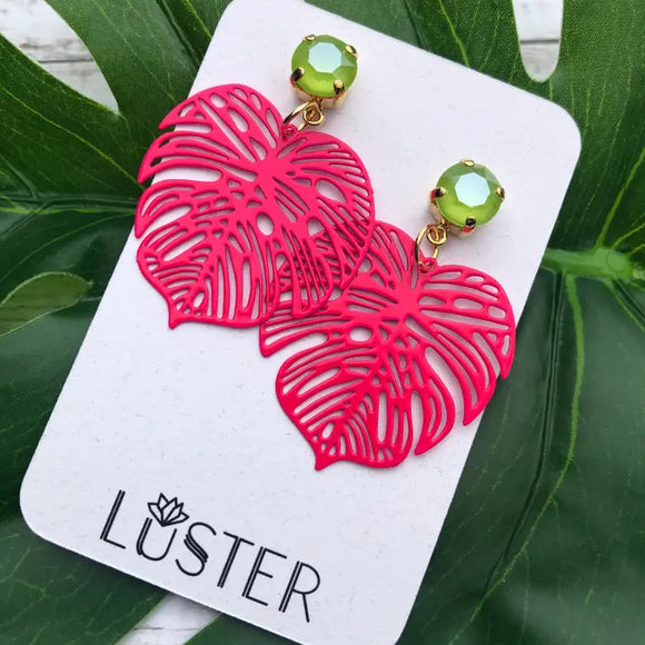 Bold Pink Leaf Earrings