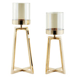 Maeve Gold Pedestal Hurricane Candle Holders