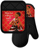 Red and Black Oven Mitt/Pot Holder Set