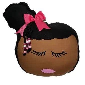 Afro Puff Pillow with braids and beads