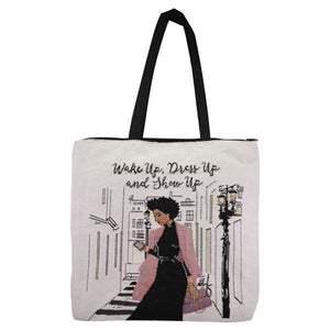 Wake Up, Dress Up, and Show Up Woven Tote Bag