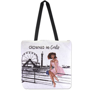 Crowned in Curls Woven Tote Bag