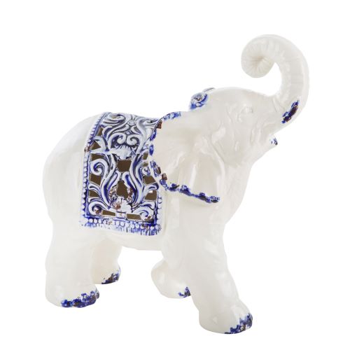 Trumpeting Elephant Figurine - Blue and White