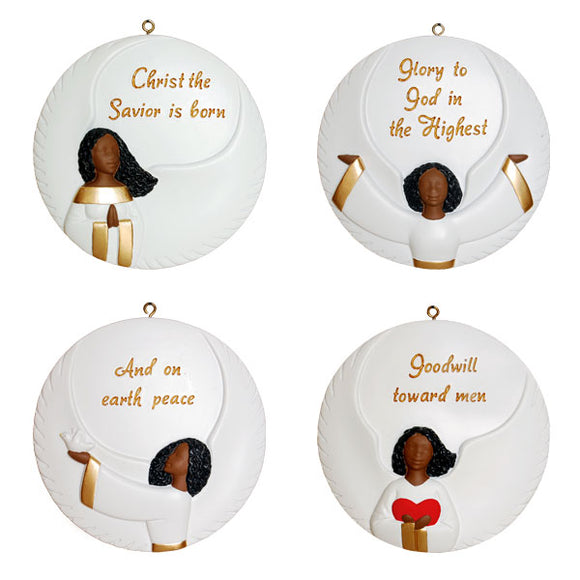 Christmas Ornaments - Angels with Christmas message (set of 4)