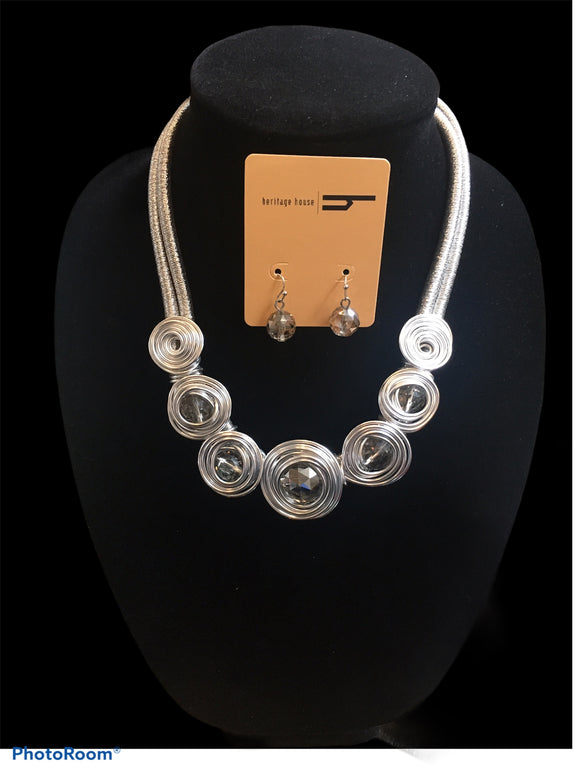Silver Circles Necklace Set