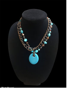 Three strand Blue Pendent Necklace
