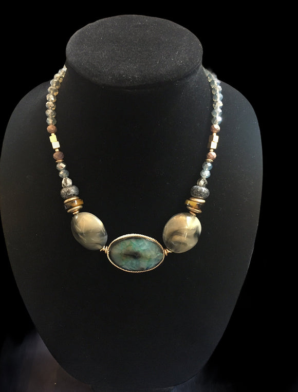 Blue Agate and Gold Necklace