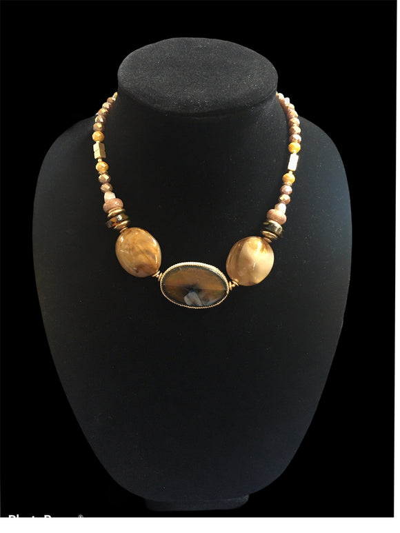 Tiger's Eye Agate and Gold Necklace