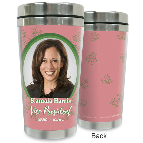 Kamala Harris (Pink and Green) Travel Mug