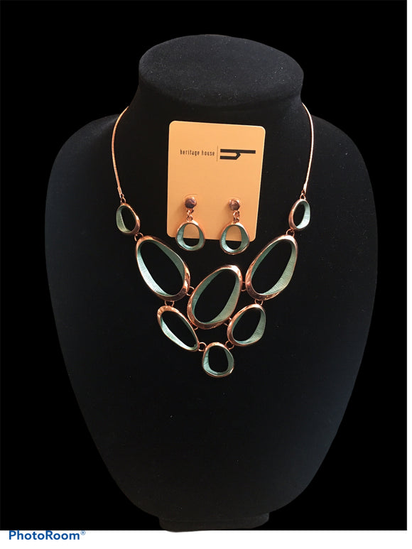Copper and Green Necklace Set