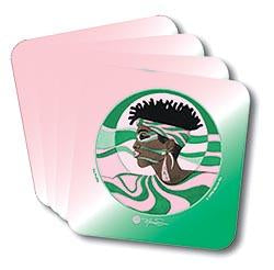 Pink and Green Profile Beverage Coaster